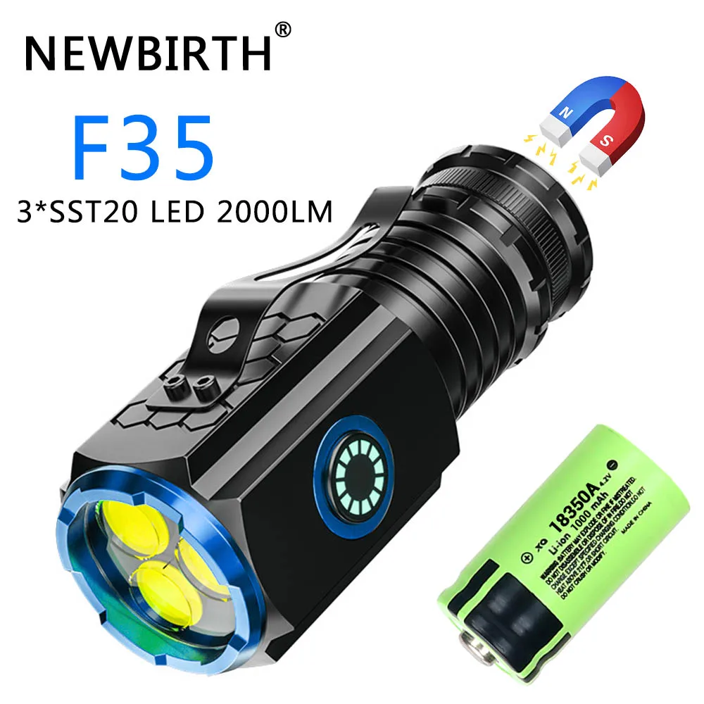 

USB Rechargeable EDC Flashlight Powerful Mini Torch 2000LM 3LED Ultra Strong Light 18350 Built-in Battery with Magnet Pen Clip