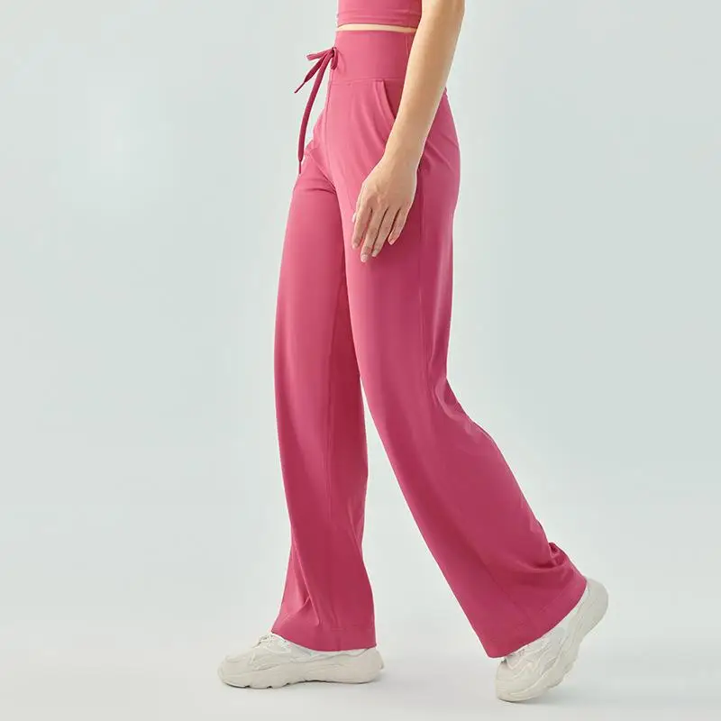 Women\'s High Waist Drawstring Yoga Pants Loose Wide Leg Solid Color Fitness Running Sports Trousers for Autumn
