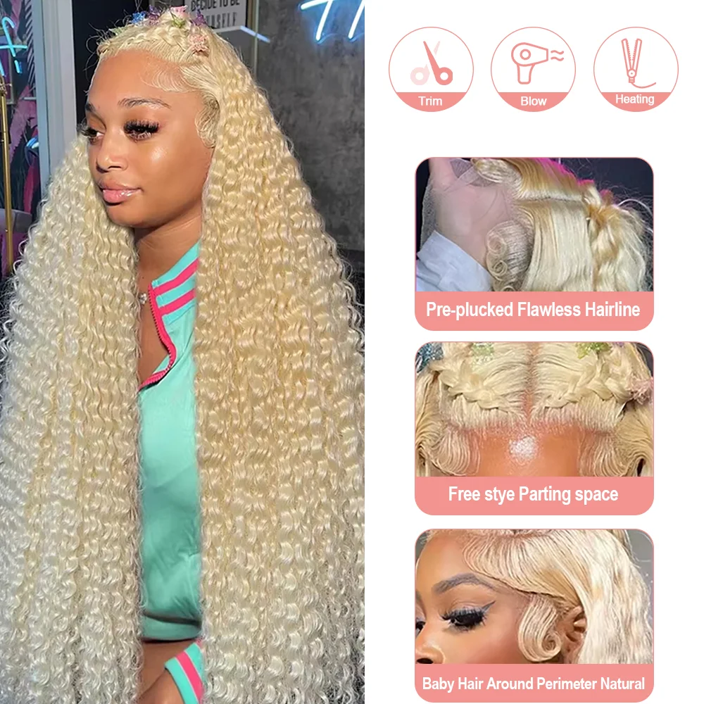 613 Blonde HD Lace Frontal Wig 13x4 13×6 Deep Wave Lace Front Human Hair Wig Colored Curly Wigs Water Wave Wigs For Women ﻿ ﻿