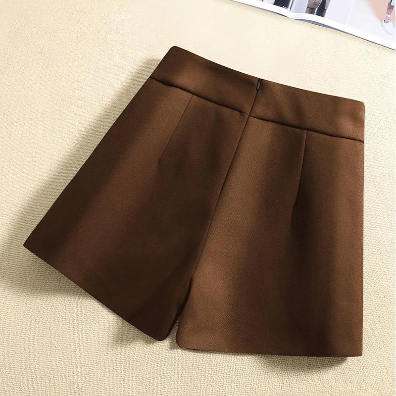 Autumn Winter Women Korean Fashion Vintage Solid High Waist Short Pants Office Lady Elegant Commute Sexy Slim All Match Shorts