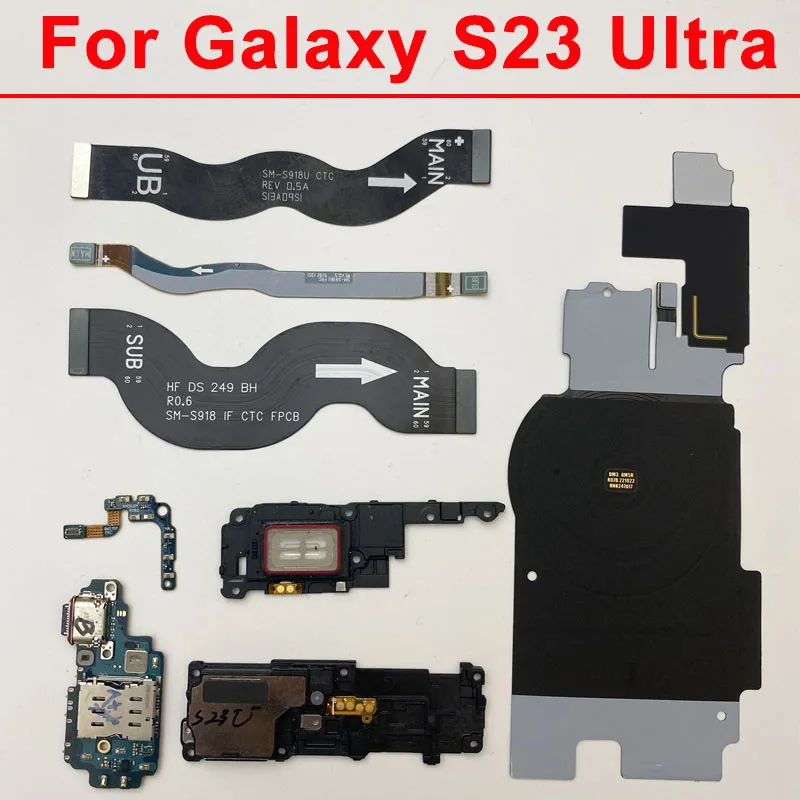 For Samsung Galaxy S23 Ultra  S918B S918U S918E S918N 5G mmWave WIFI Signal Antenna NFC Coil Charging Port Board LCD Main Cable