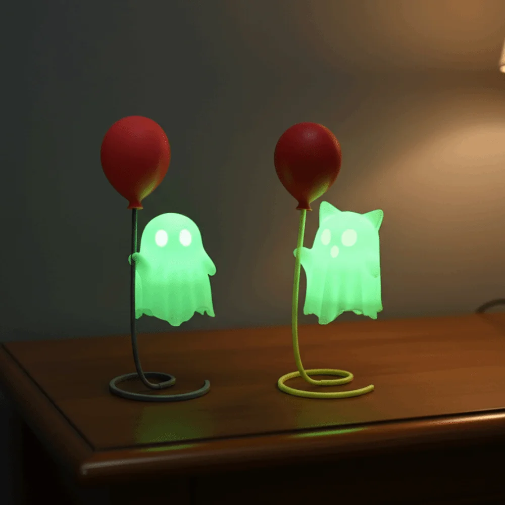 Bright Neon Halloween Ghost Figure Spiral Base Resin Material Luminous Spirit Statue Lightweight Body Charming Design
