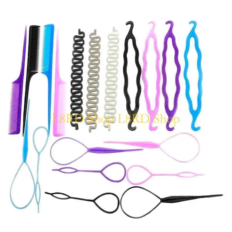 L8RD 19 Pcs Hair Bun Shaper Set Hair Styling Bun Maker Ponytail Maker Accessories