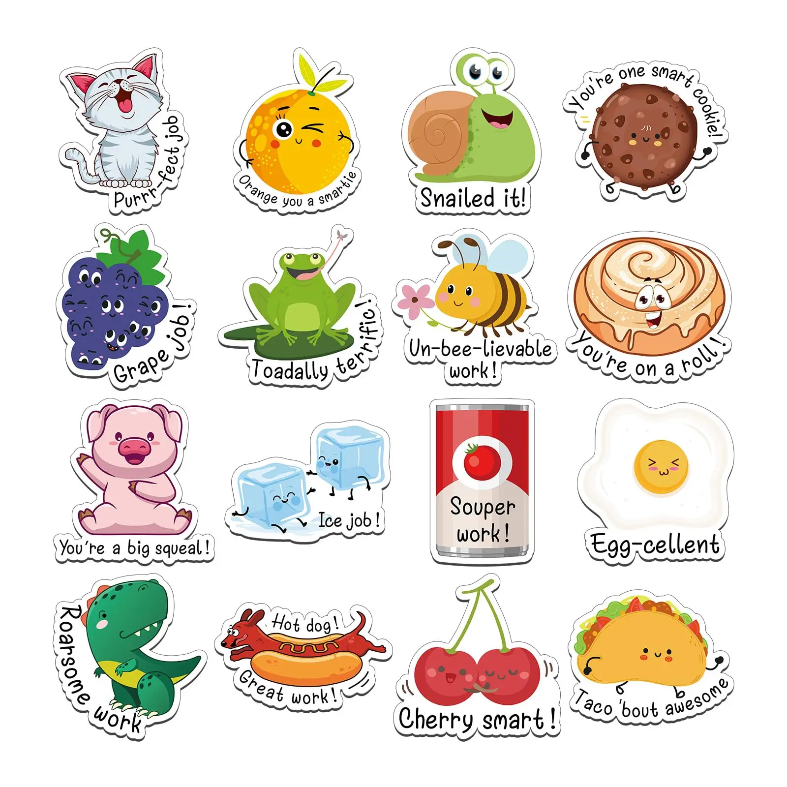 16 Pcs Funny Puns Fridge Magnets Reward Refrigerator Magnets Cute Inspirational Magnetic Stickers for Whiteboard Supplies(Food a