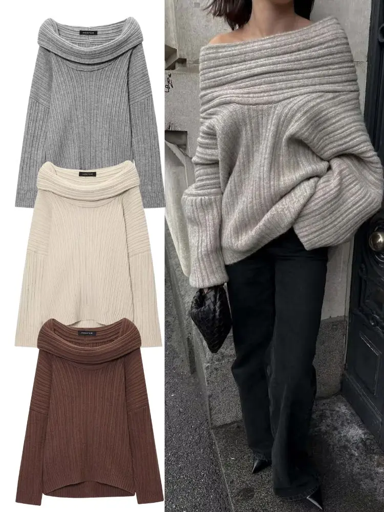 

HH Fashion One-Shoulder Loose Knitted Sweaters For Women 2025 Oversized Off Shoulder Pullover Lady Casual Autumn Streetwear