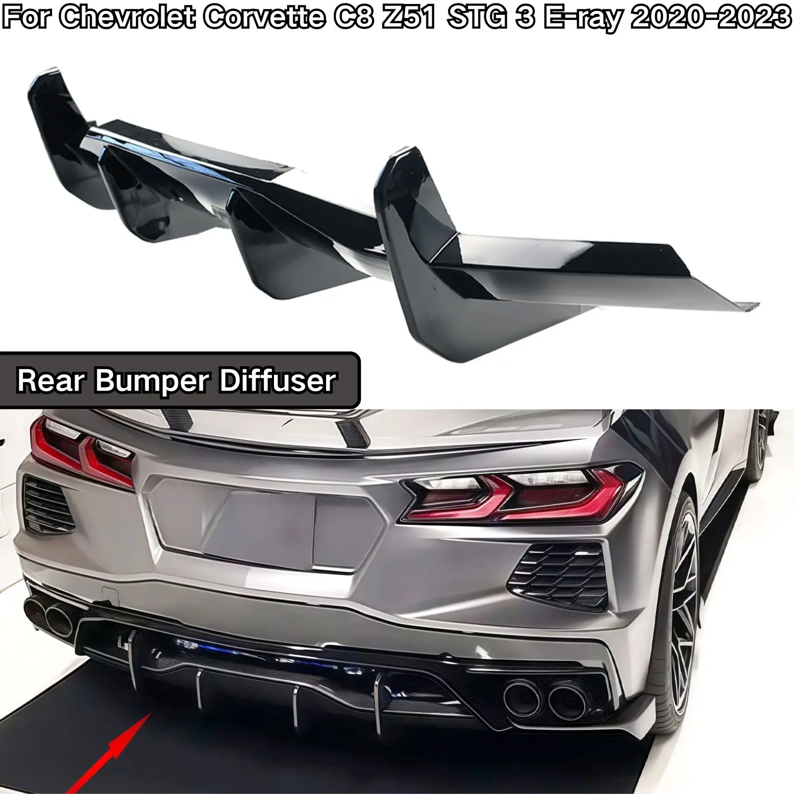 Para Chevrolet Corvette C8 E-ray STG Z51 difusor de parachoques trasero estilo aleta de tiburón Kit de carrocería accesorios de coche plástico ABS 2020-2025