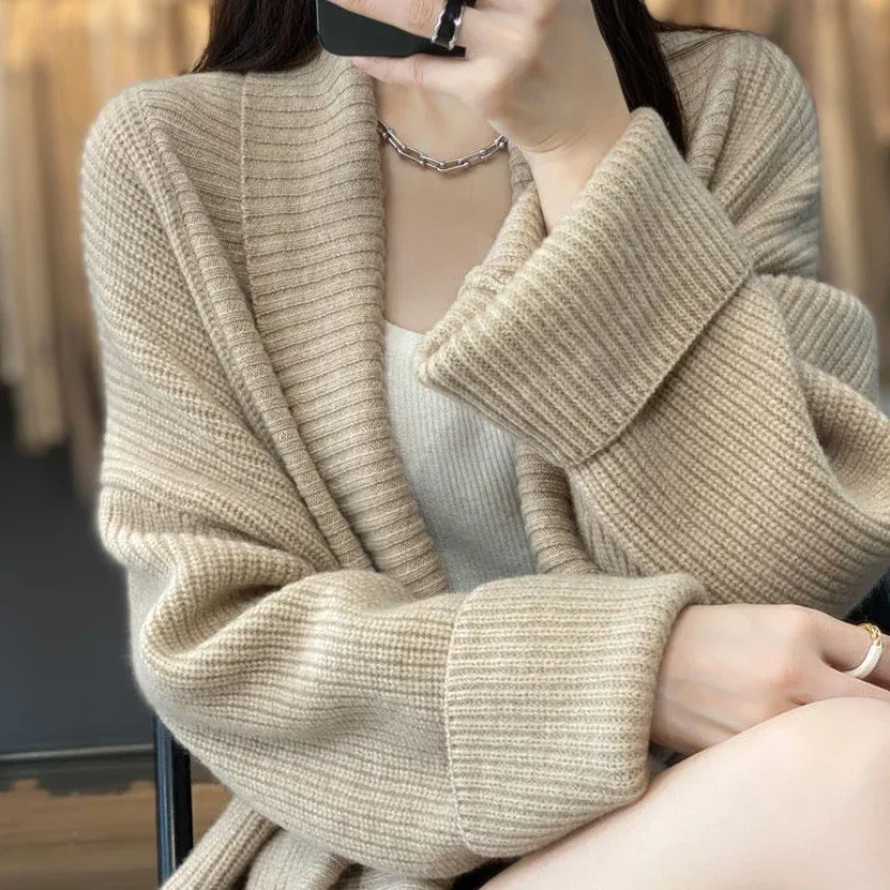 Knit Tops for Woman V-neck Cardigan Women\'s Sweater Long Autumn Winter 2024 Streetwear Trend New Knitwear Clothes Tall Designer