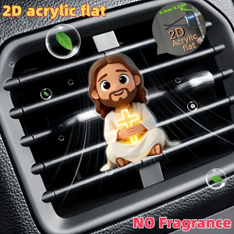 2D Flat  Holding a Glowing Cross Pattern Car Vent Clip Decoration, 