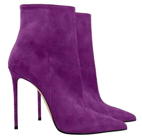 

Autumn Women Purple Red Black Solid Suede Pointed Toe Stiletto Heel Ankle Boots Female Classic Sexy High Heel Party Short Boots