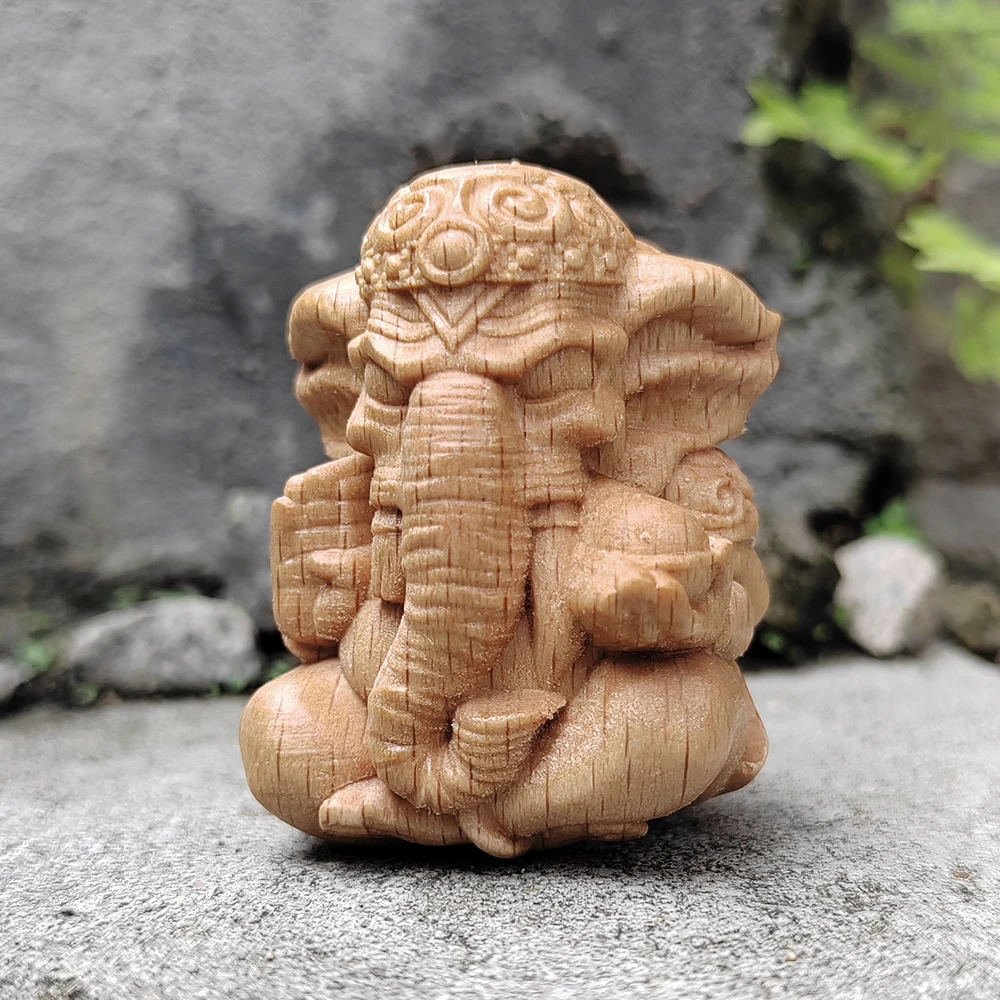 1.8 Inch Hand-Carved Wooden Ganesha Figurine Ornament, Folk Style, Traditional Style, Suitable for Men's Gifts, Housewarming Gifts, Bedroom, Creative Desktop Decor, Christmas Gifts, Office, Study Room