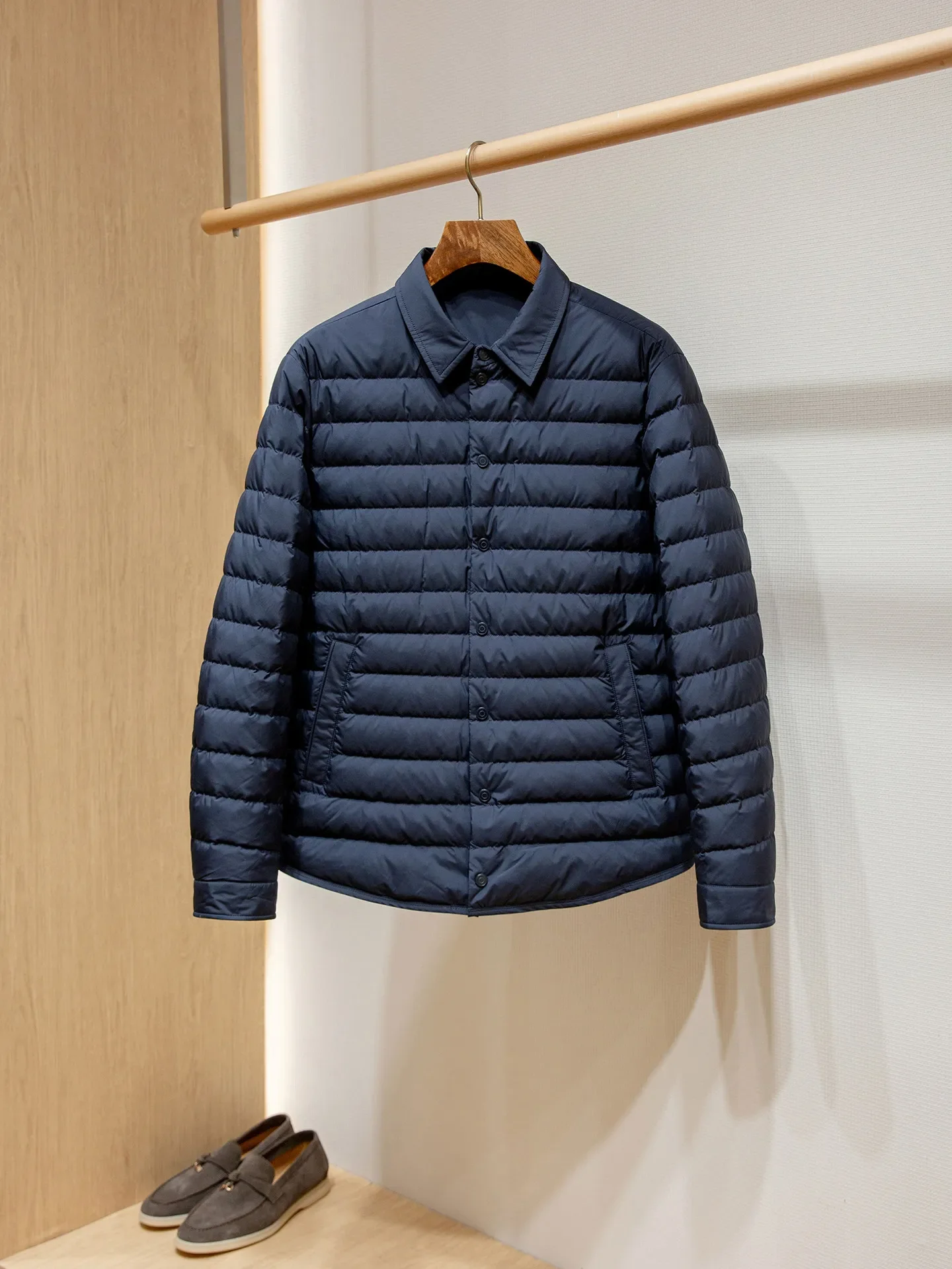 Fluffy warm white goose down, high quality men's casual shirt down jacket