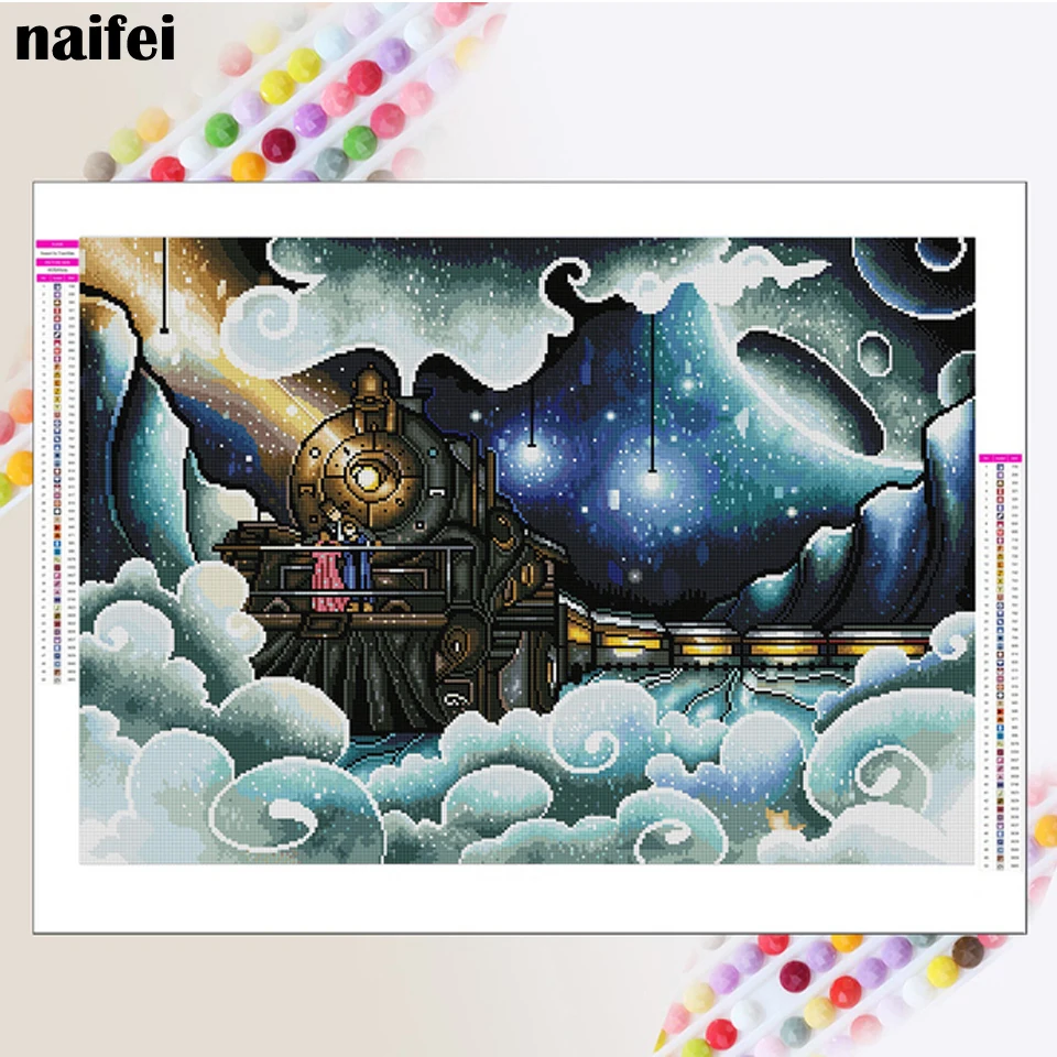 5D DIY Diamond Painting Dream Train Animated Polar Express Night Fantasy Mosaic Full Drill Embroidery Home Decor Hearts Gift