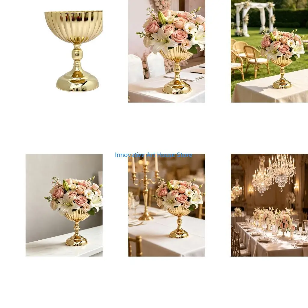 E1PC Metal Pedestal Urn Vase for Wedding Table Decors, Raised Compote Bowl Flower Centerpieces Holders for Freshing, Dried or
