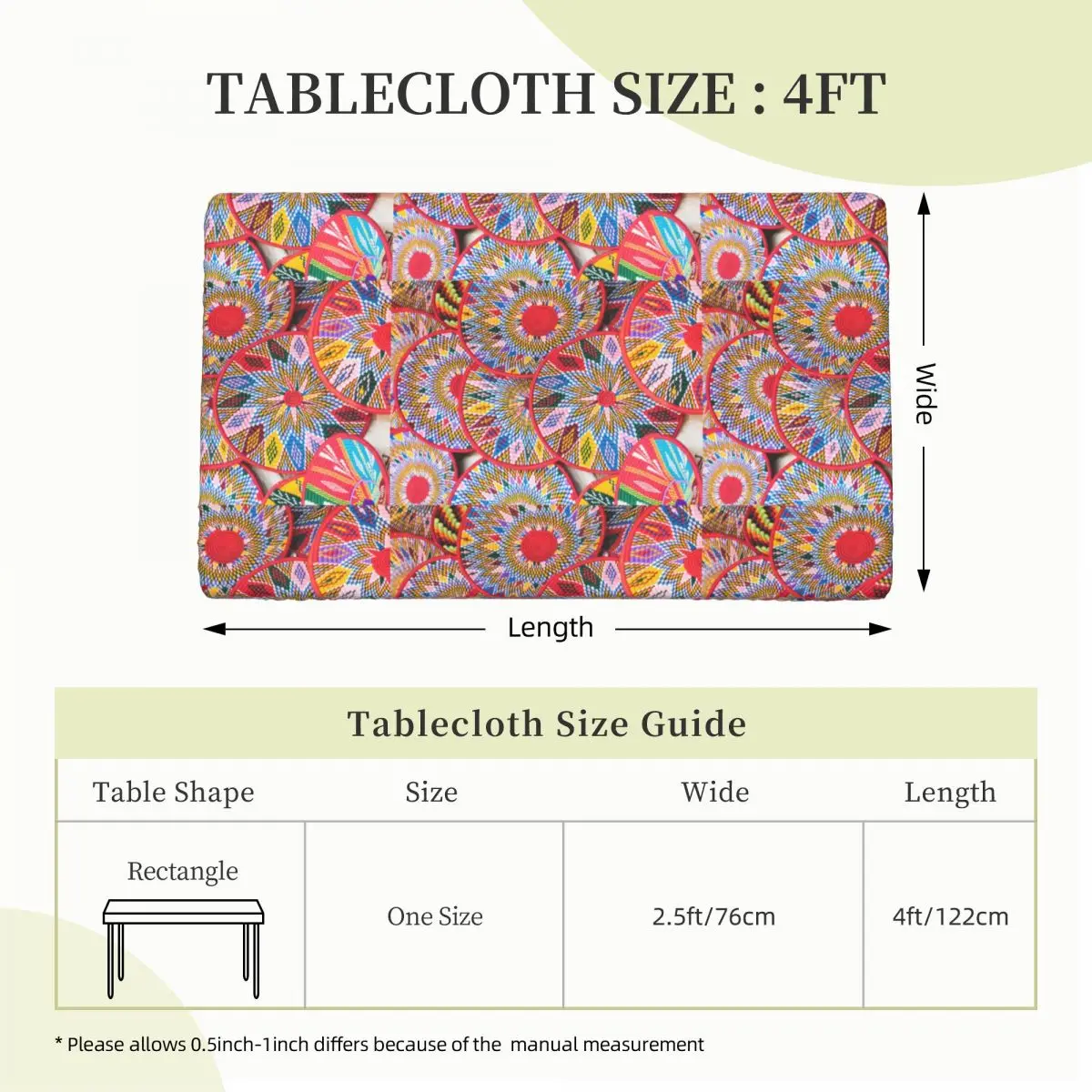 Custom Ethiopian Habesha Art Rectangular Tablecloth Oilproof 4FT Table Cloth Table Cover