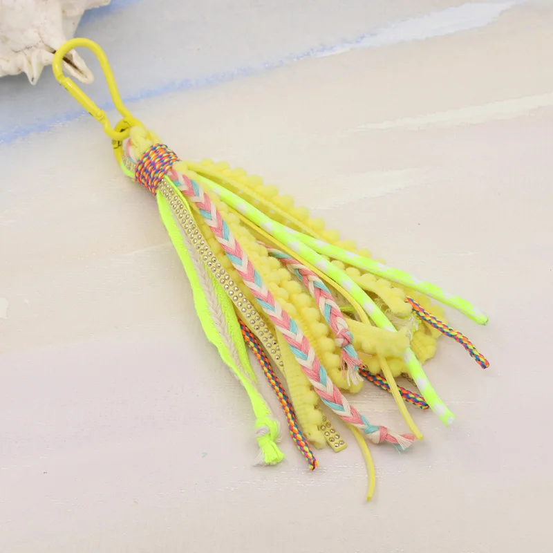 5Pieces Bohemian Handmade Jewelry Keychains Multi-layer Ribbon Velvet Long Tassel Women Bag Car Key Decoration Pendant Keychain
