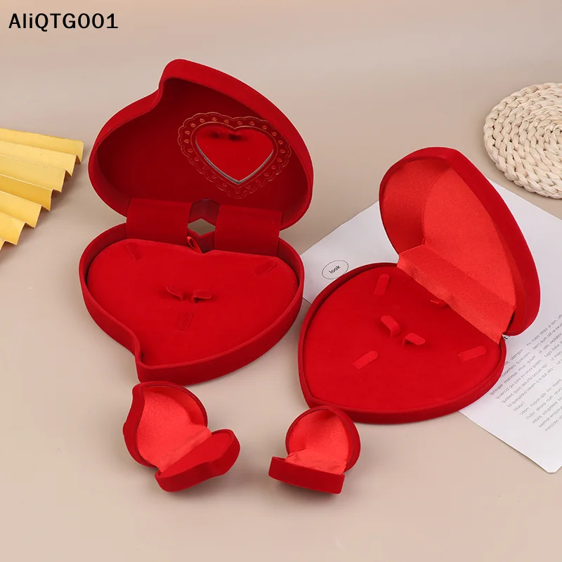 

Velvet Heart-Shaped Necklace Pendant Box Valentine's Day Engagement Proposal Wedding Ring Case Jewelry Gift Packaging