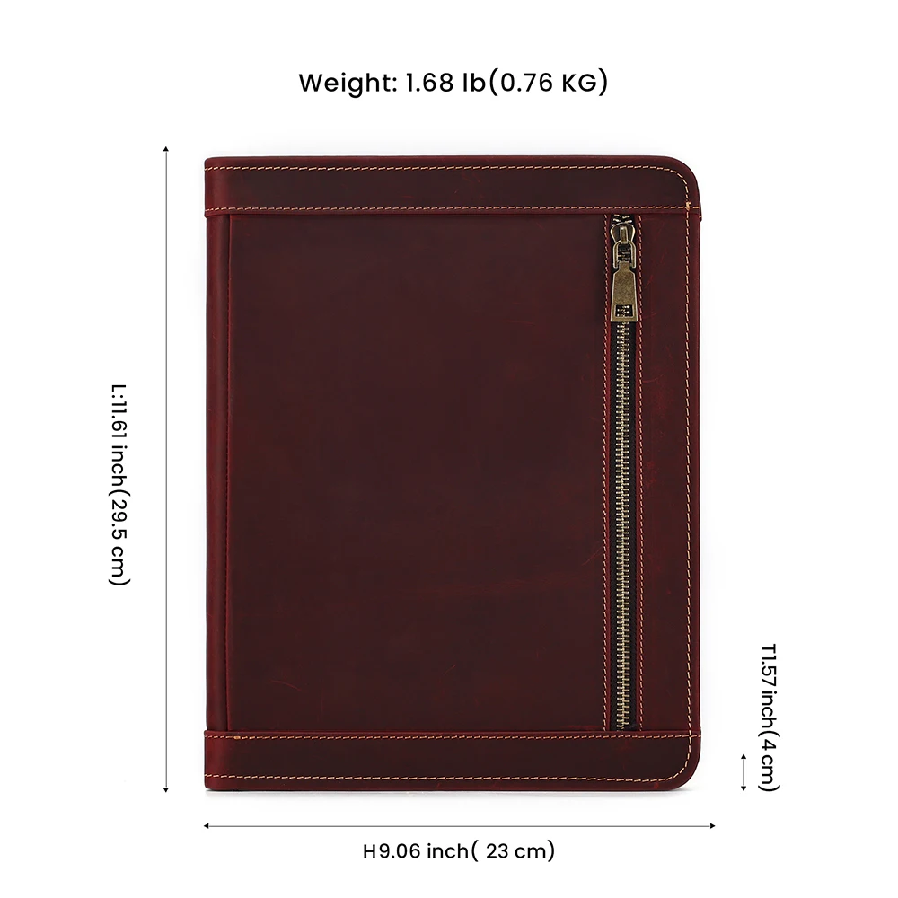 JOYIR Zippered Genuine Leather Business Portfolio Carrying Organizer Business Card Phone Pocket Pen Slots for IPad Tablet Holder