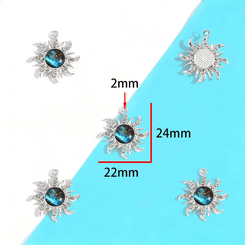 10Pcs Silver-plated Alloy Crystal Star Moon Sun Charms Pendant Fashion Necklace Earrings DIY Handmade Jewelry Making - view 6