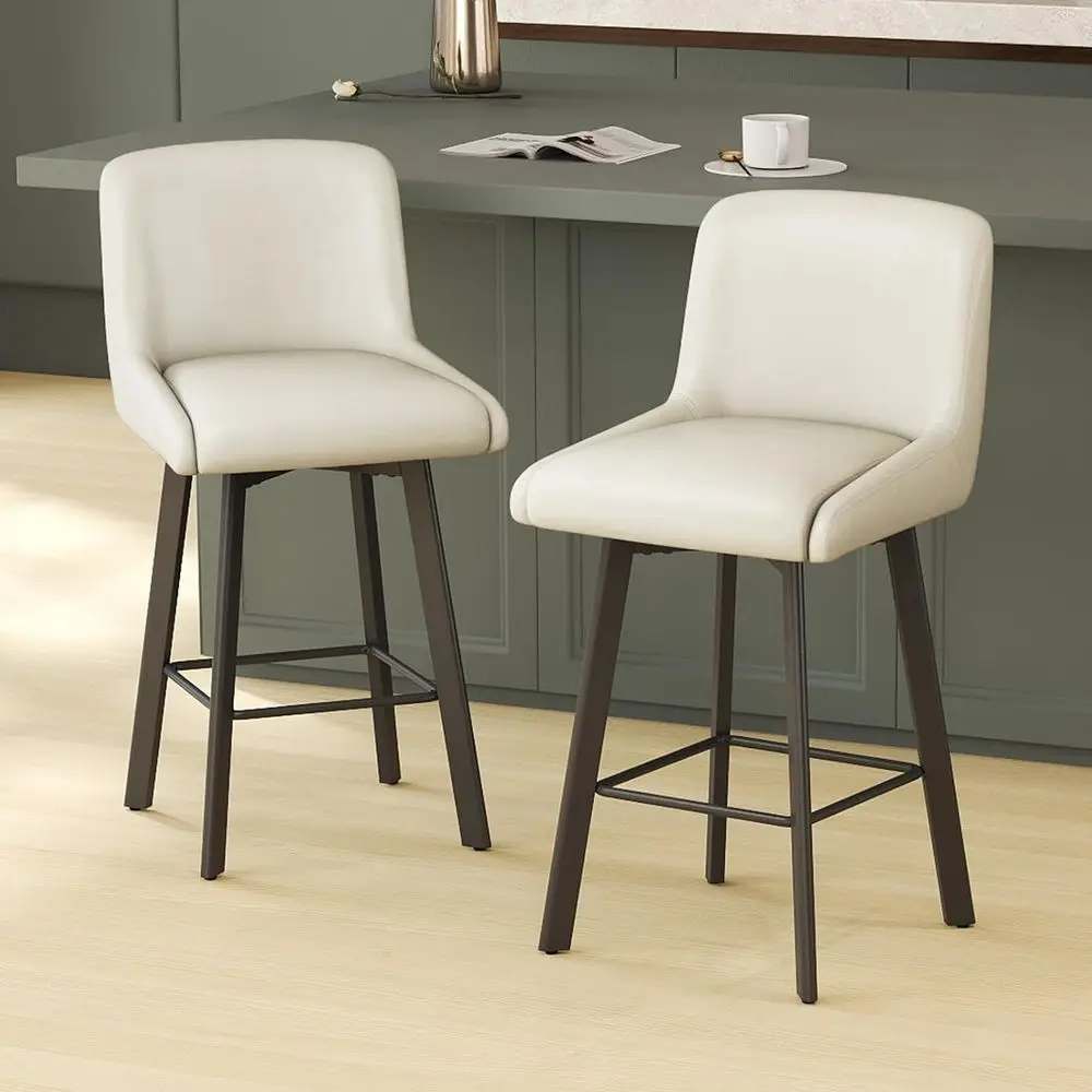 Swivel Bar Stools, 26''H Upholstered Barstools with Backs, Modern Counter Height Bar Stool Chairs for Kitchen Island, Metal Legs