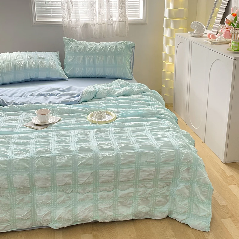 Solid Color Seersucker Summer Quilt Simple Fashion Air-Conditioning Thin Comforter Skin Friendly Adult Children Thin Blanket