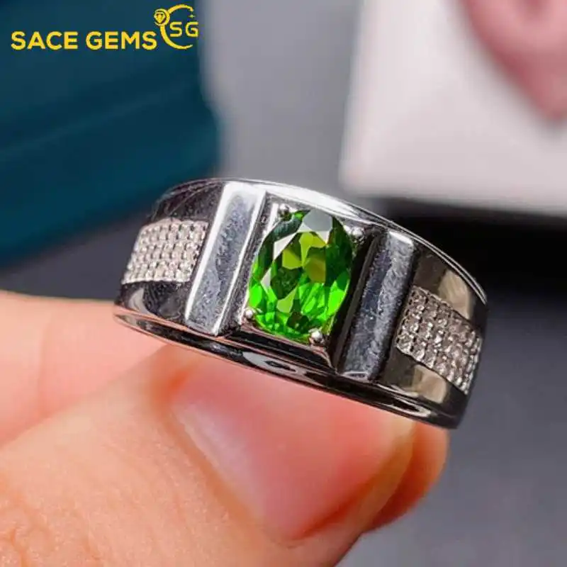 

SACE GEMS Fashion Resizable Natual Diopside Male Ring 925 Sterling Silver Fine Jewelry Wedding Engagement Gift Wholesale