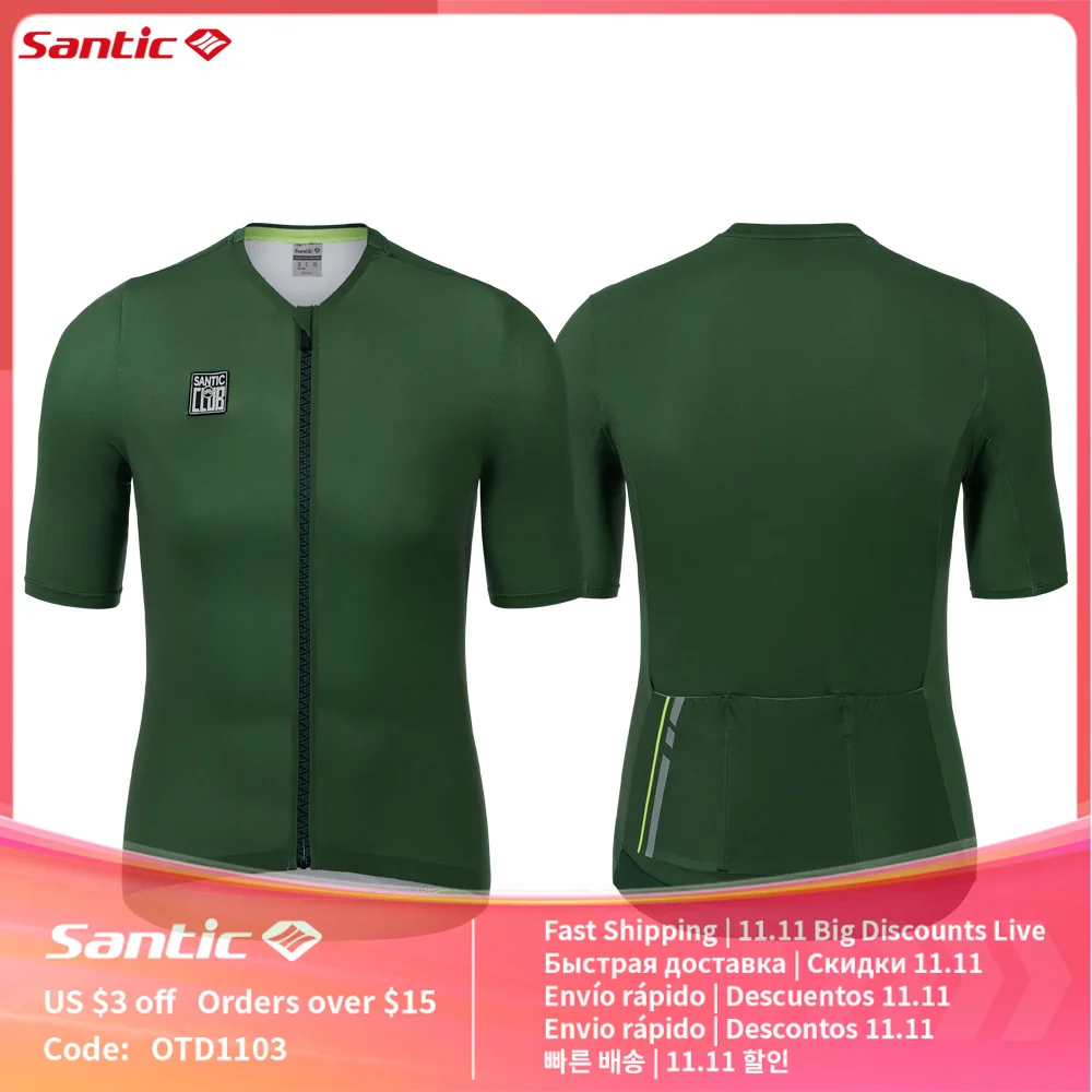 Santic Summer Men's Cycling Jerseys Sweatshirt Short Sleeved Top with Pockets Quick Drying Breathable Reflective WM3C02224V