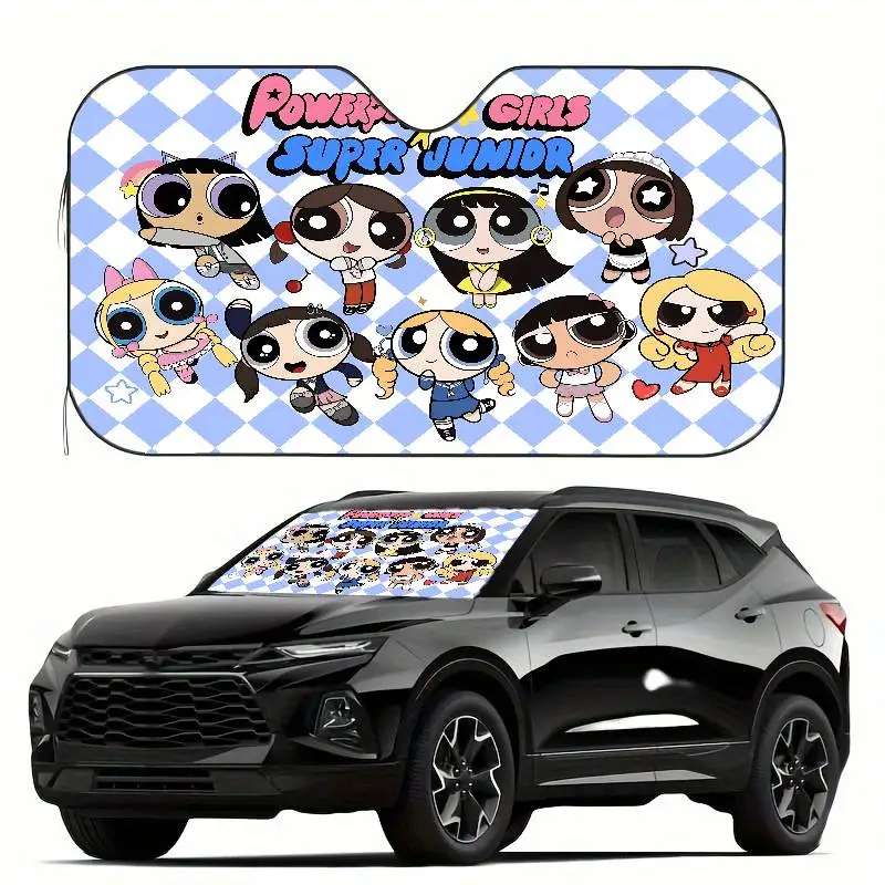 P-Powerpuff-GirlS أنيمي سيارة الشمس الظل نافذة أمامية ظلة لمعظم سيارات السيدان SUV كتل ماكس الأشعة فوق البنفسجية إبقاء سيارتك باردة