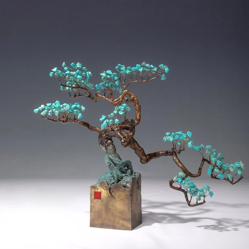 Bone pine brass ornament Welcome pine tree copper ornament Entrance living room Luo Hansong ornament