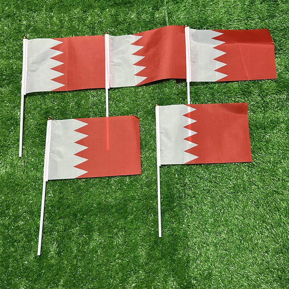 

SKY FLAG Bahrain National Flag 50/100pcs 21*14cm BRN Bahrain Hand Waving Flags With plastic pole For Sports Activity Home Decor