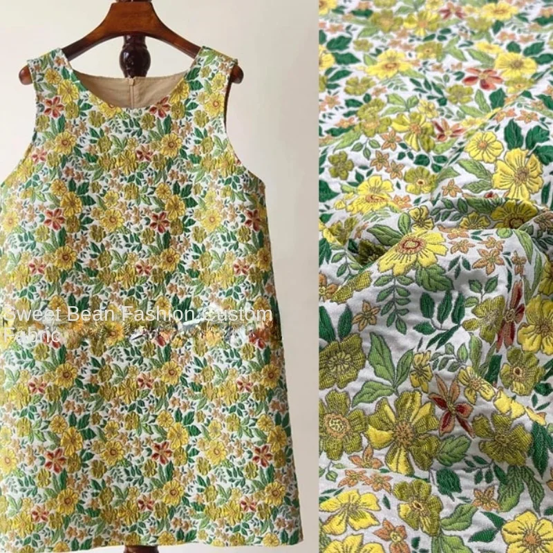 

Yarn Dyed Jacquard Fabric Yellow Pink Dress Clothing Brocade Fabrics for By The Meter Diy Sewing Cloth Polyester Polyester