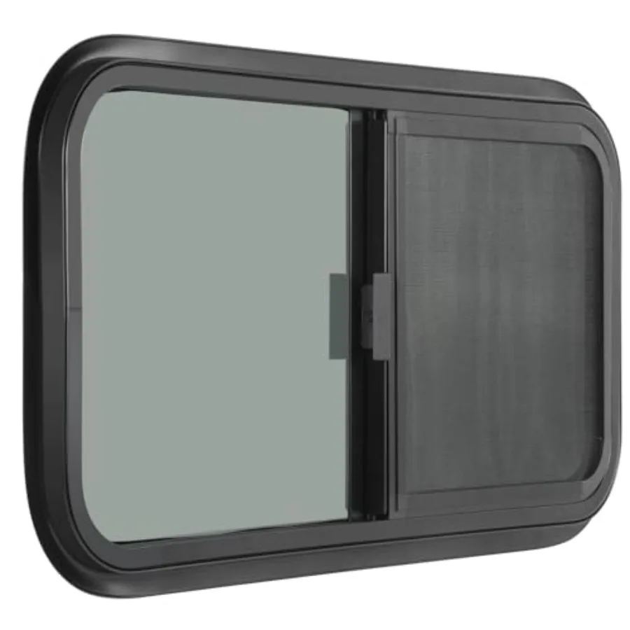 

Horizontal RV Window 24 W x 20 H Tinted Sliding Window with Net Screen and Trim Ring for 15/16 or 1-3/8 to 1/16 Thick Walls DOT