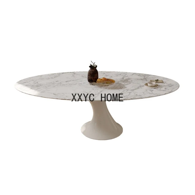 French Retro Natural Marble Tulip Ellipse Dining Table Kala White round Dining Tables and Chairs Set