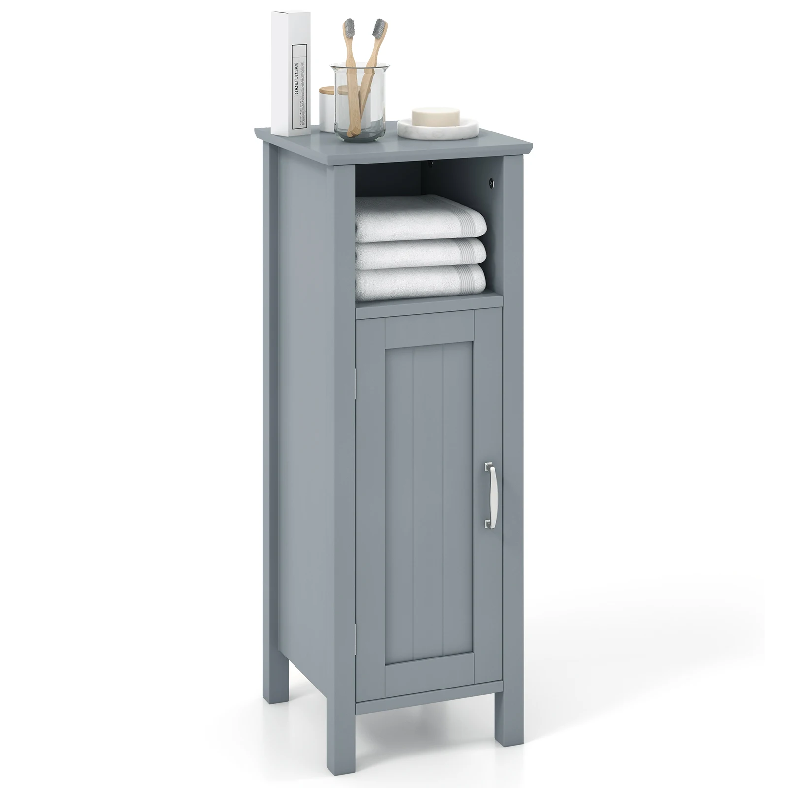 Bathroom Floor Storage Cabinet Free Standing w/ Single Door Adjustable Shelf