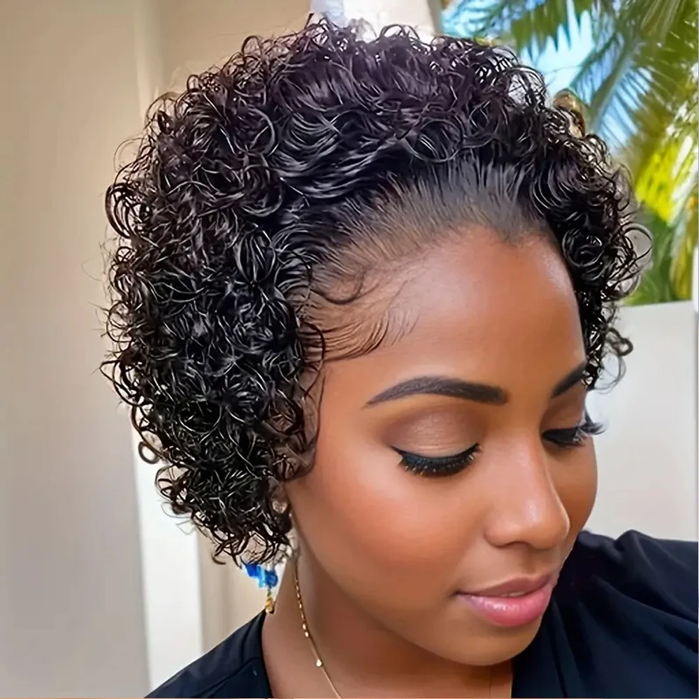 

Short Bob Human Hair Wig Pixie Cut Curly 13x1 Colored Lace Front Wig Human Hair PrePulcked For Black Women Cheap Super Short Wig