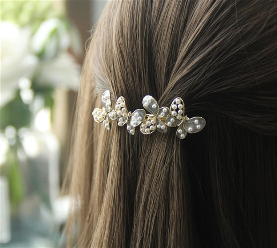 Korean Senior Fashion Dripping Oil Crystal Pearl Hair Clips Elegant Women Barrettes Hairpins Hairgrips Headwear Hair Accessories