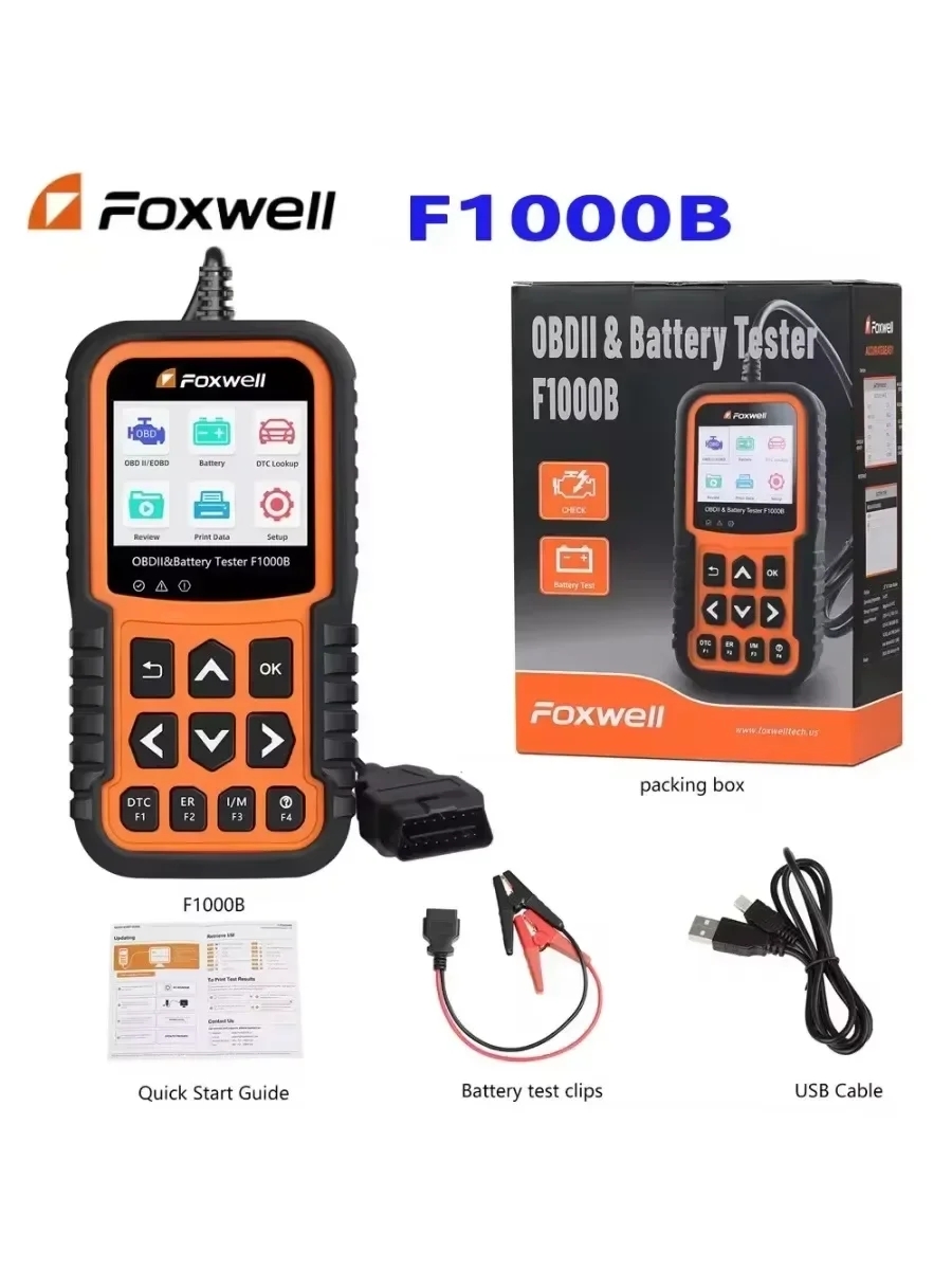 New+ Foxwell F1000B CAN OBDII/EOBD Code Reader & Battery Tester 2 in 1 12V Battery Analyzer OBD Code Reader PK BT705 BT715 BT780