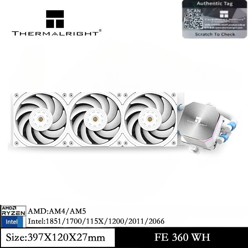 

Охладитель белой воды Thermalright Frozen Edge 360 с тремя скоростями вентиляторами ШИМ — кулер процессора 3300 об/мин для AM4 AM5 Intel 115X/2011