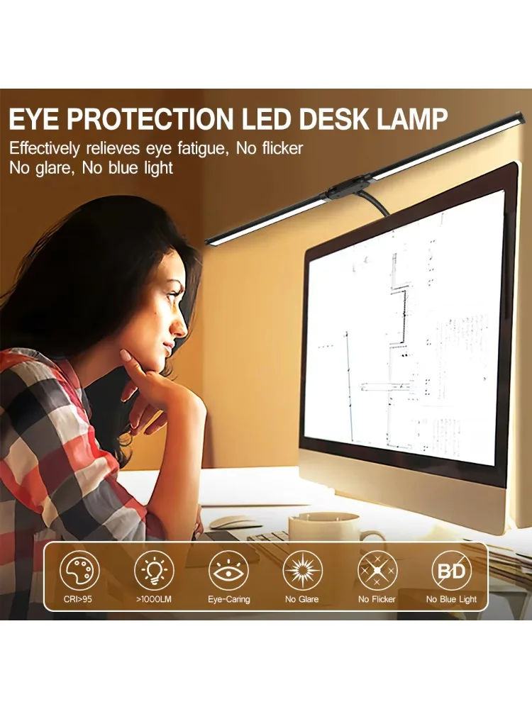 Dubbele kop LED-bureaulamp Dimbaar PC-monitorlicht USB-tafellampen Leeslampen Oogbescherming 3-kleurmodus voor kantoor - afbeelding 2