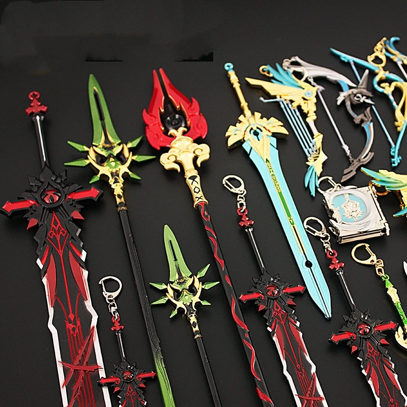 Porte-clés en alliage Genshin Impact Anime, épée, armes, lame vers le ciel, porte-clés en métal, Katana, jeu de samouraï, cadeaux de périphérie, épées jouets