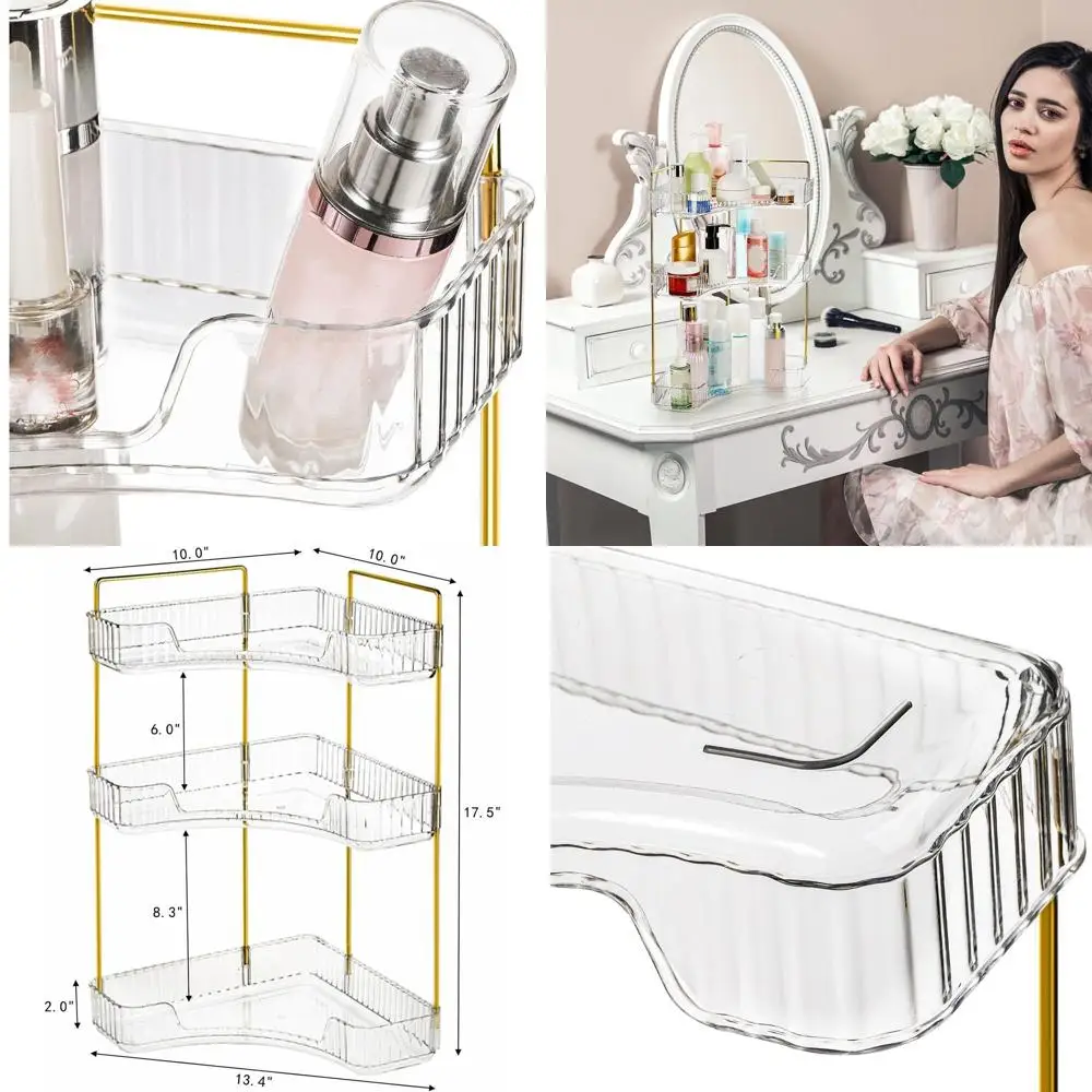 

3-Tier Clear Acrylic Bathroom Organizer with Gold Stand, Vanity Countertop Storage Rack for Cosmetics and Skincare