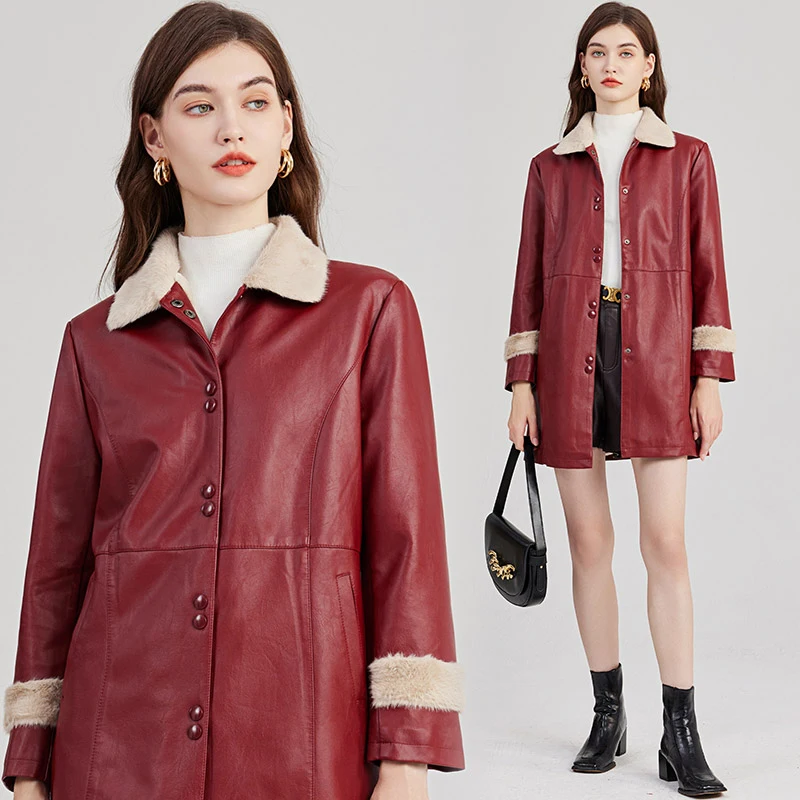 Veste en similicuir PU pour femme, manteau décontracté, fausse fourrure, optique, vêtements d'extérieur chauds, haute qualité, luxe, hiver, automne, nouvelle mode, 2023