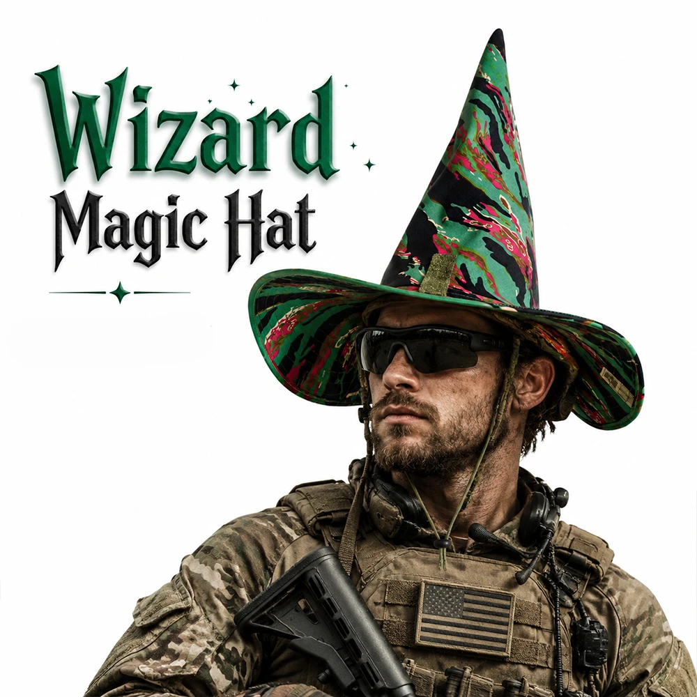 Tactical Camouflage Magic Hat Airsoft Wide-Brimmed Sun Hat Men's Outdoor Sports Boonie Camo Hat CS Halloween Cosplay Equipment