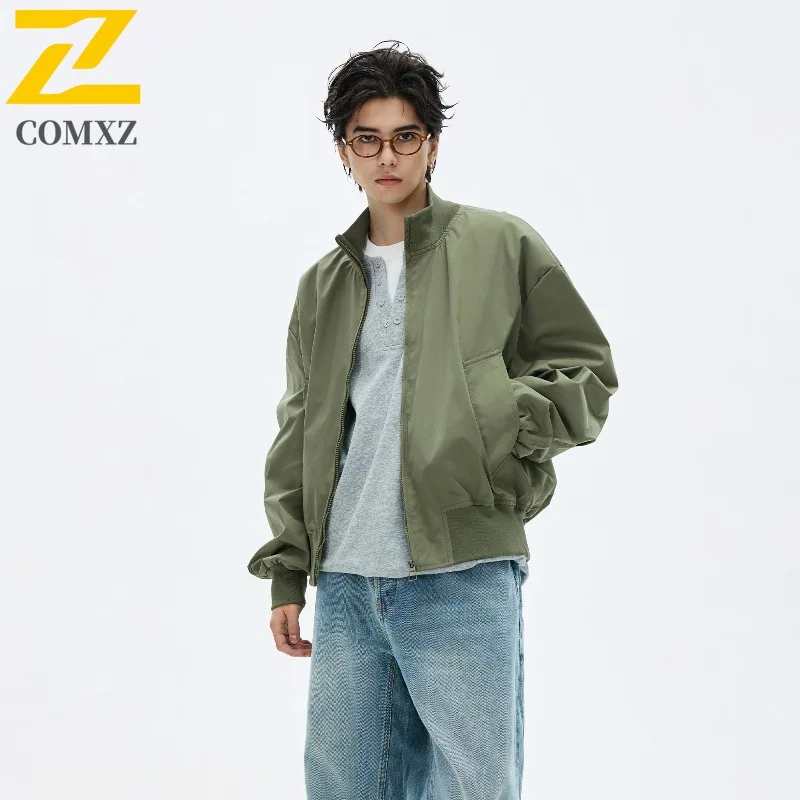 

COMXZ Американская винтажная куртка Мужское пальто Весенняя универсальная свободная рабочая одежда Бейсбольная куртка с воротником-стойкой Мужская повседневная спортивная короткая куртка