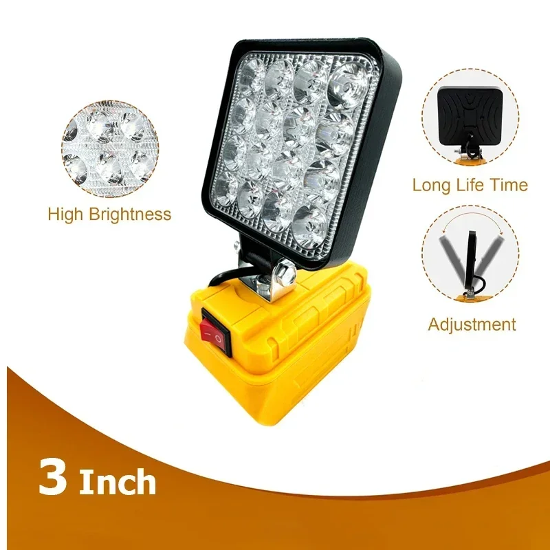 For Dewalt 18V Li-ion Battery Cordless LED Work Light 3 Inch Flashlight Portable Emergency Flood Lamp Camping Lamp(No Battery)