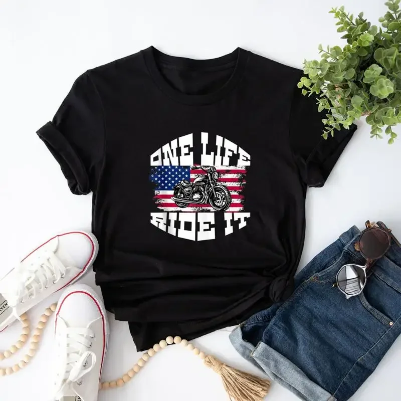 Us American Flag Biker Motorcycle T Shirt For