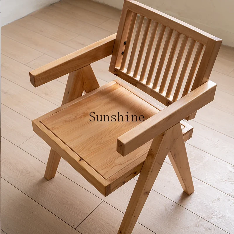 Solid wood dining chair armrest writing chair household hard seat backrest Chinese study chair  FT