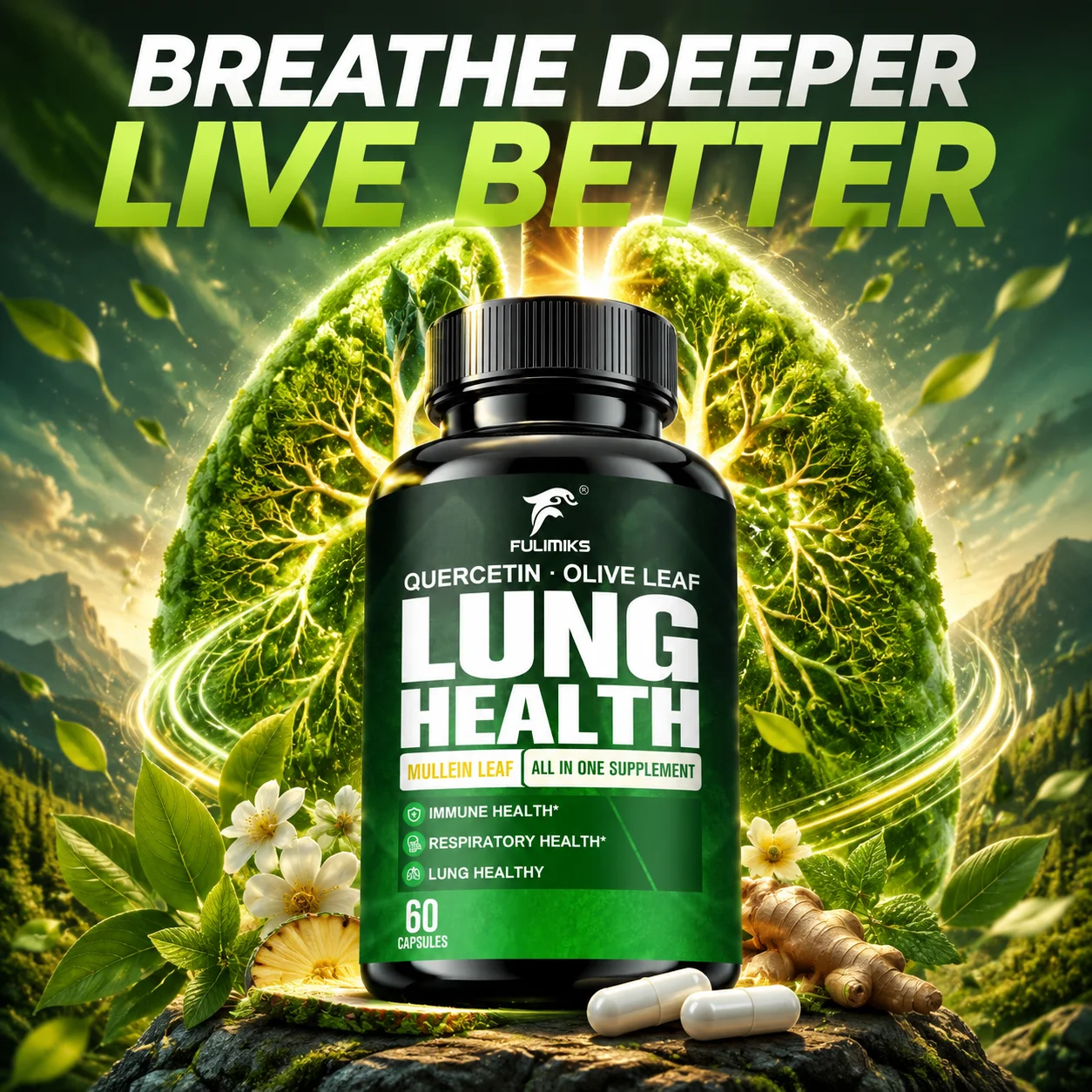 Lung Cleanse Supplement, Natural Herbal Blend, Supports Healthy Lung Function, Respiratory Comfort, Antioxidant Protection