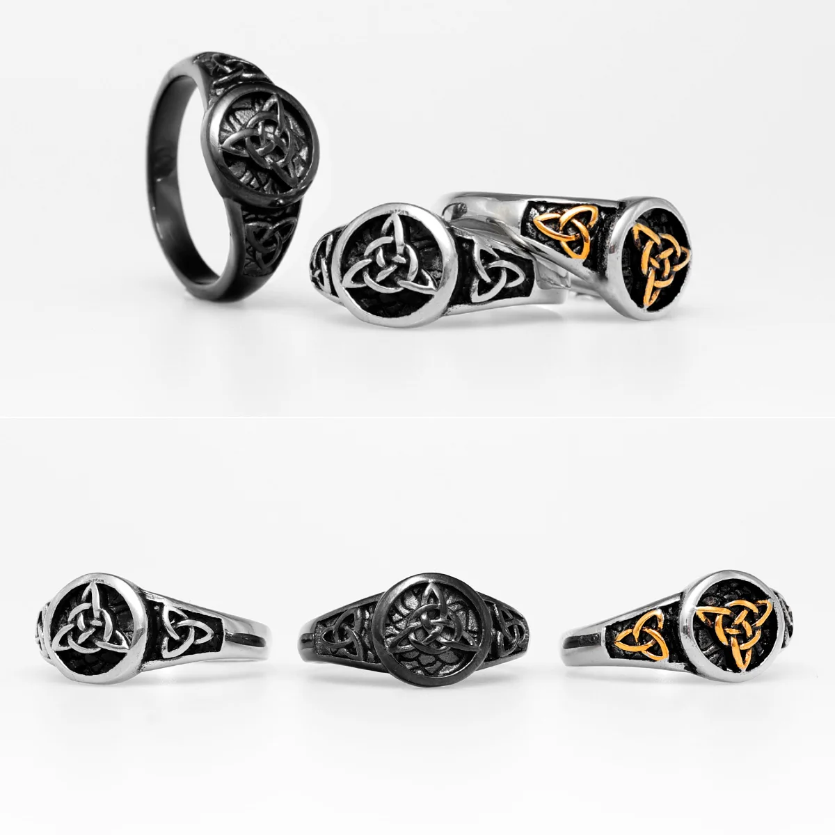 316L Stainless Steel Men Ring Luxury Celtic Knot Rings High Polished for Male Friends Boyfriend Jewelry Best Gift Wholesale
