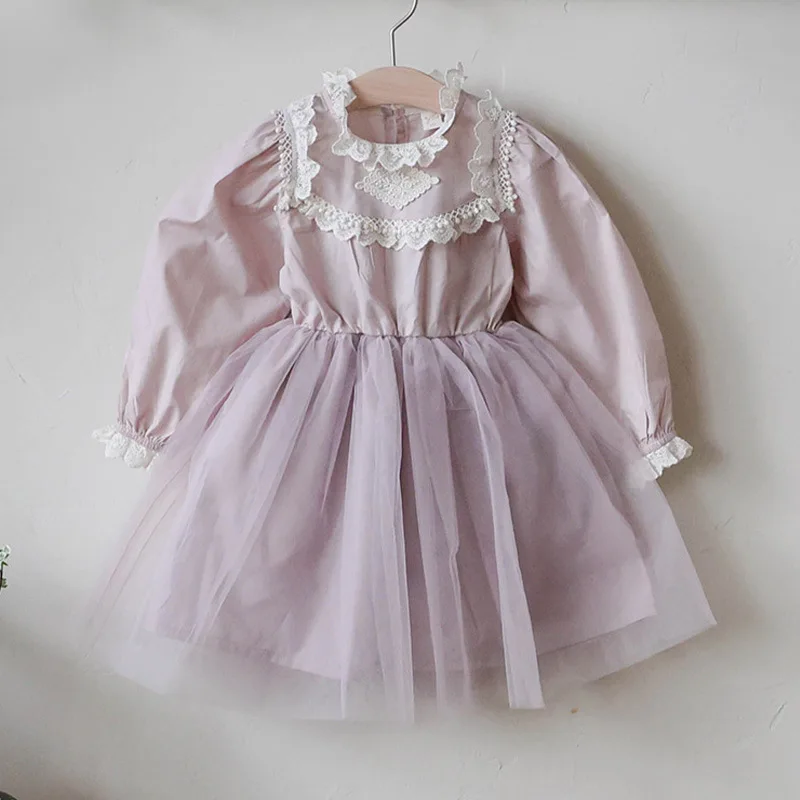 

Sweet Floral Puffy Tulle Dress for Girls Korean Style Children's Clothing with Lace Trim Trendy Autumn 2025