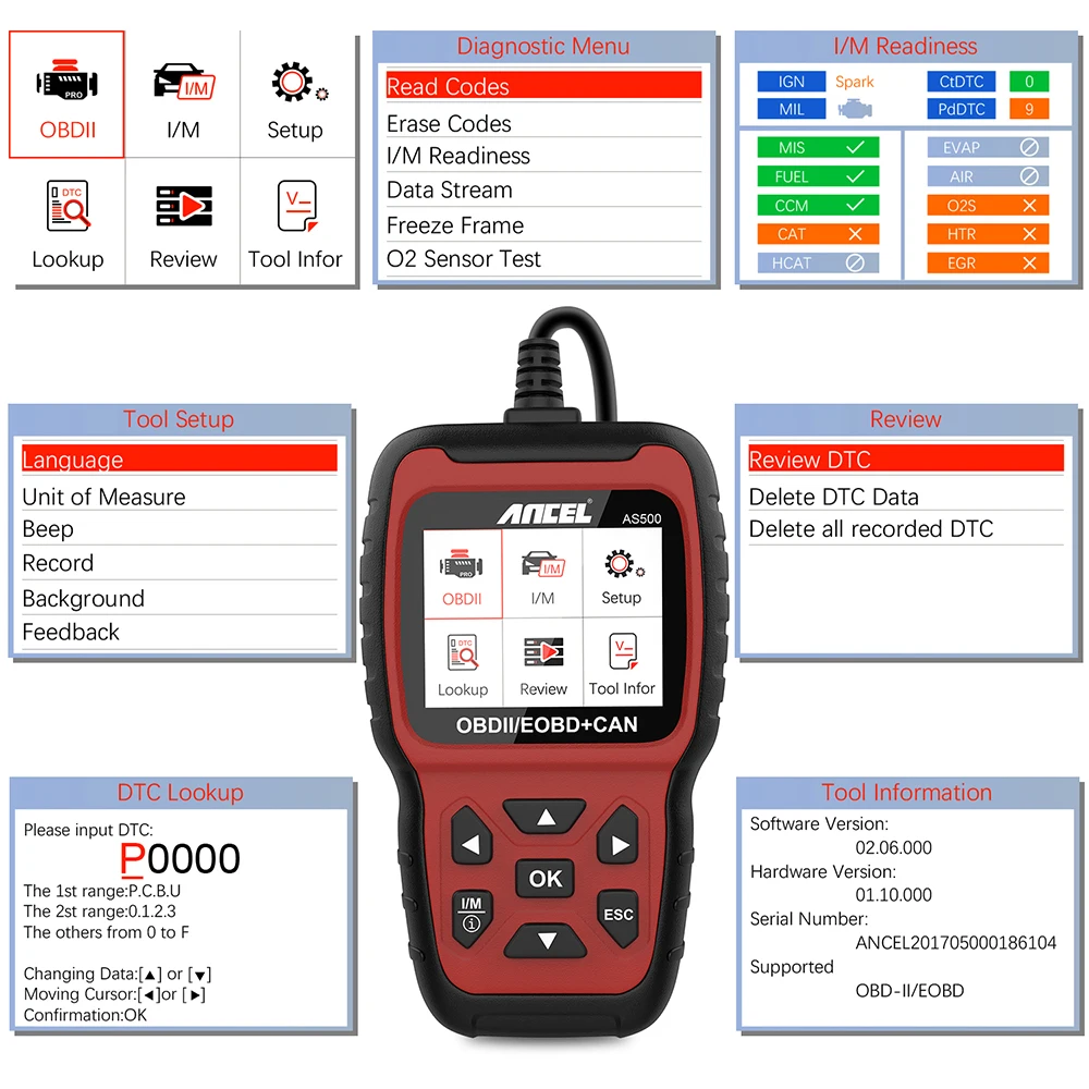 ANCEL AS500 OBD2 Automotive Scanner Multilingual Engine Code Reader Free Update OBD 2 Car Diagnostics Scan Tool PK KW850